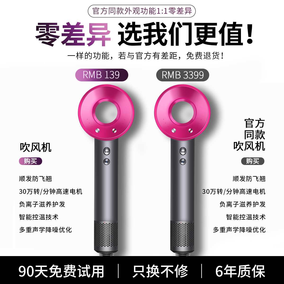 高速电吹风机家用负离子护发速干大风力宿舍用学生静音风筒华强北