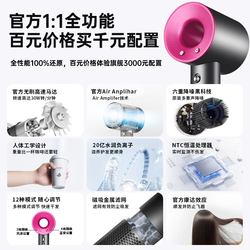 高速电吹风机家用负离子护发速干大风力宿舍用学生静音风筒华强北