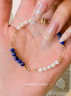 JINYU小众天然珍珠青金石手链