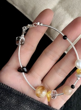 天然黄塔晶太阳石珍珠手链