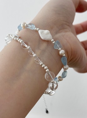 S925银海蓝宝珍珠手链