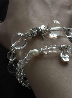 天然白水晶碎银平安牌手饰女