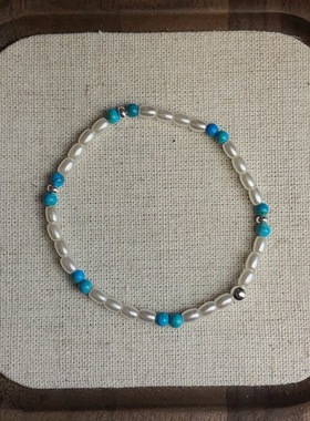 天然松石贝珠银珠手链