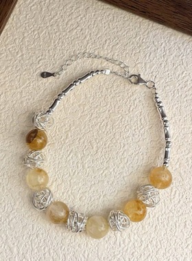 天然黄胶花镂空毛线球手链