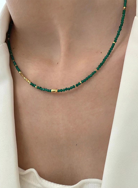 S925纯银绿玉髓碎银项链