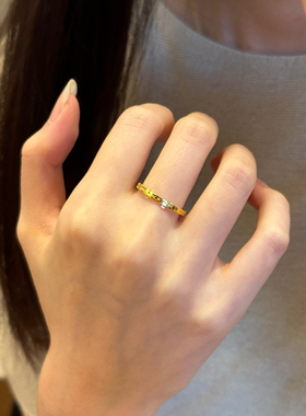 金店同款细碎冰冰戒指黄金色素圈指环女简单沙金食指戒情侣对戒女