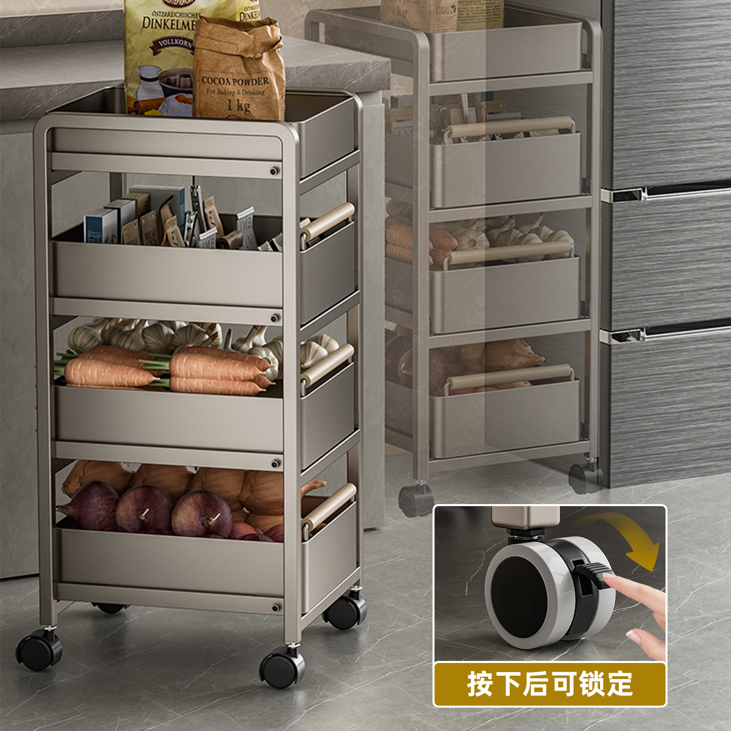 厨房菜篮子置物架多层落地台面家用水果蔬菜多功能收纳推车 - 图1