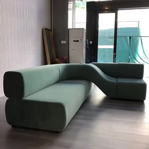 设计师异形7字造型沙发L型实木客厅休闲不规则弧形沙发样板房大堂 - 图1