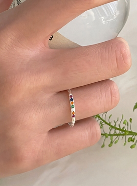 多巴胺极细彩虹开口戒指女小众设计感食指戒可调节气质鱼鳞指环夏