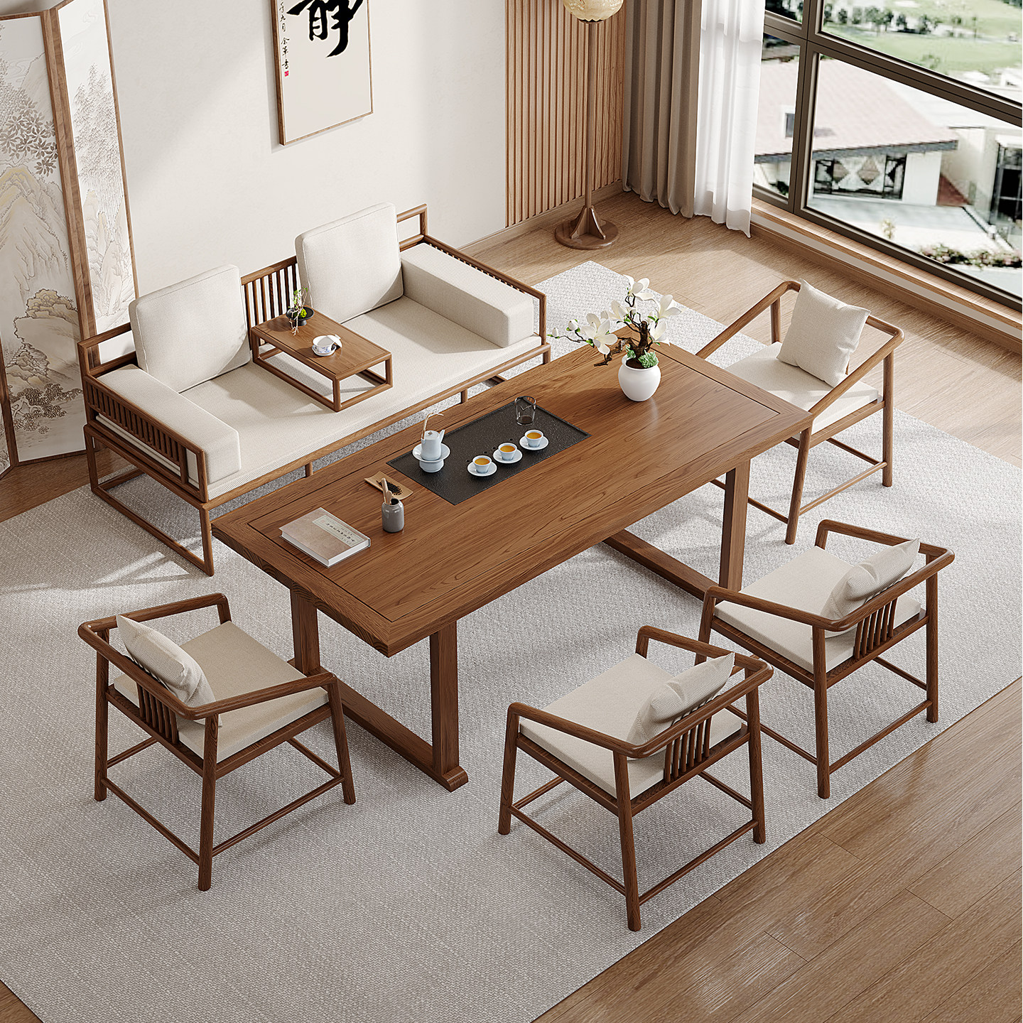 实木茶桌椅组合新中式家用大板茶台茶盘一体办公室禅意泡茶喝茶桌,淘宝优惠券,粉丝福利购,淘宝优惠卷