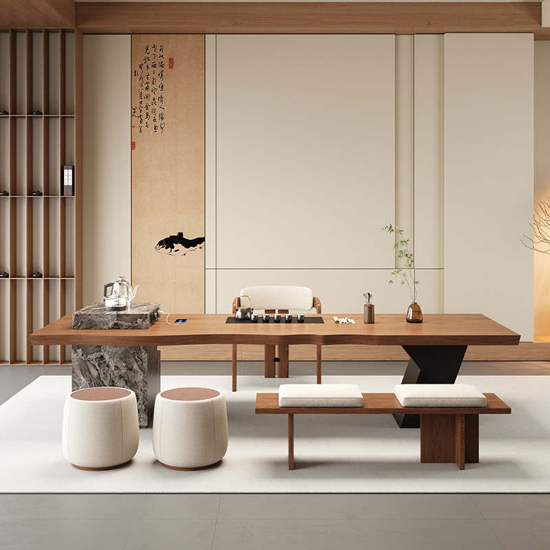 意式实木大板岛台茶桌椅组合办公室家用客厅茶盘一体茶台轻奢高端,淘宝优惠券,粉丝福利购,淘宝优惠卷