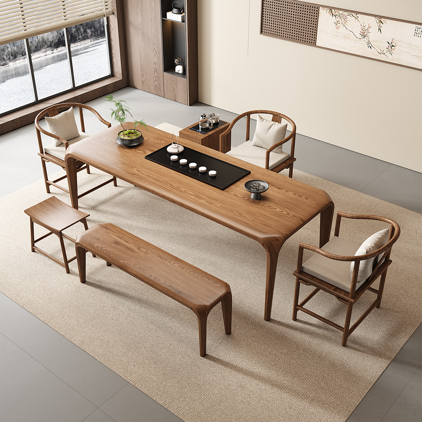 新中式实木茶桌椅组合宋代美学客厅办公室茶室大板泡茶台2025新款,淘宝优惠券,粉丝福利购,淘宝优惠卷