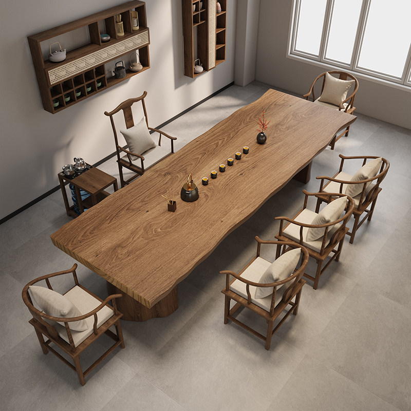 新中式实木大板茶桌椅组合现代办公室功夫茶台茶几阳台泡茶桌家用 - 图0