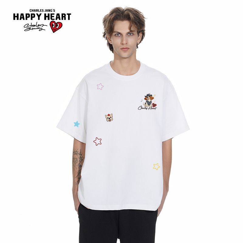 查尔斯桃心纯棉重磅高克重春季新款卡通星星印花圆领情侣短袖T恤,淘宝优惠券,粉丝福利购,淘宝优惠卷