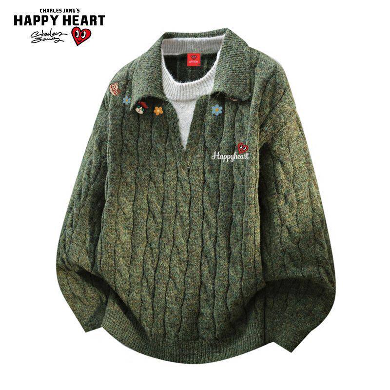 查尔斯桃心 小猫印花亨利领毛衣男女翻领慵懒冬季打底针织衫上衣,淘宝优惠券,粉丝福利购,淘宝优惠卷