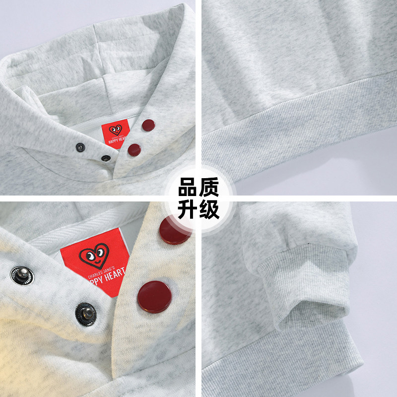 查尔斯桃心美式涂鸦印花按扣连帽卫衣春上新宽松休闲百搭情侣外套