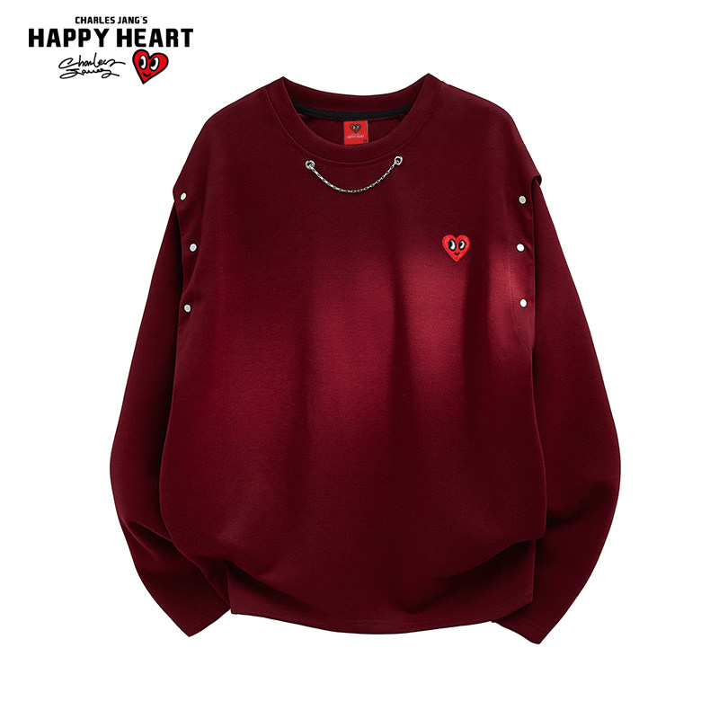 查尔斯桃心设计感圆领卫衣男春秋季新款宽松百搭潮流情侣长袖上衣
