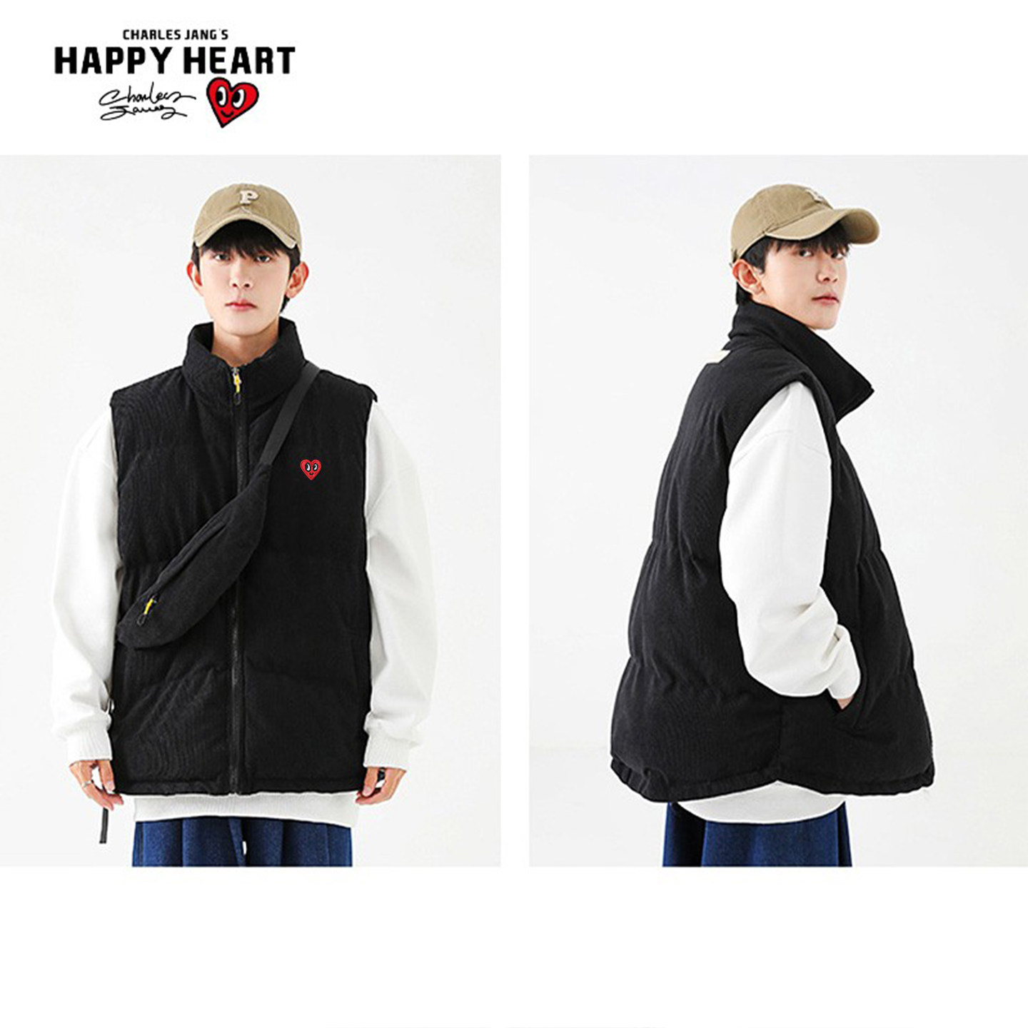 查尔斯桃心 灯芯绒马甲男女同款无袖情侣百搭秋冬季立领棉衣外套,淘宝优惠券,粉丝福利购,淘宝优惠卷