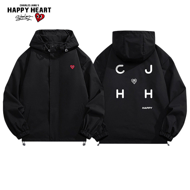 查尔斯桃心秋冬四字母印花时尚梭织连帽夹克男女同款冲锋登山外套