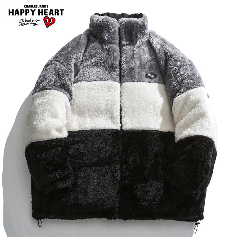 查尔斯桃心 双面穿羊羔绒棉服男士冬季2025新款加绒加厚棉衣外套