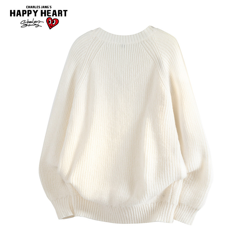 查尔斯桃心v领纯色慵懒情侣针织衫秋冬季新款休闲套头男士毛衣潮