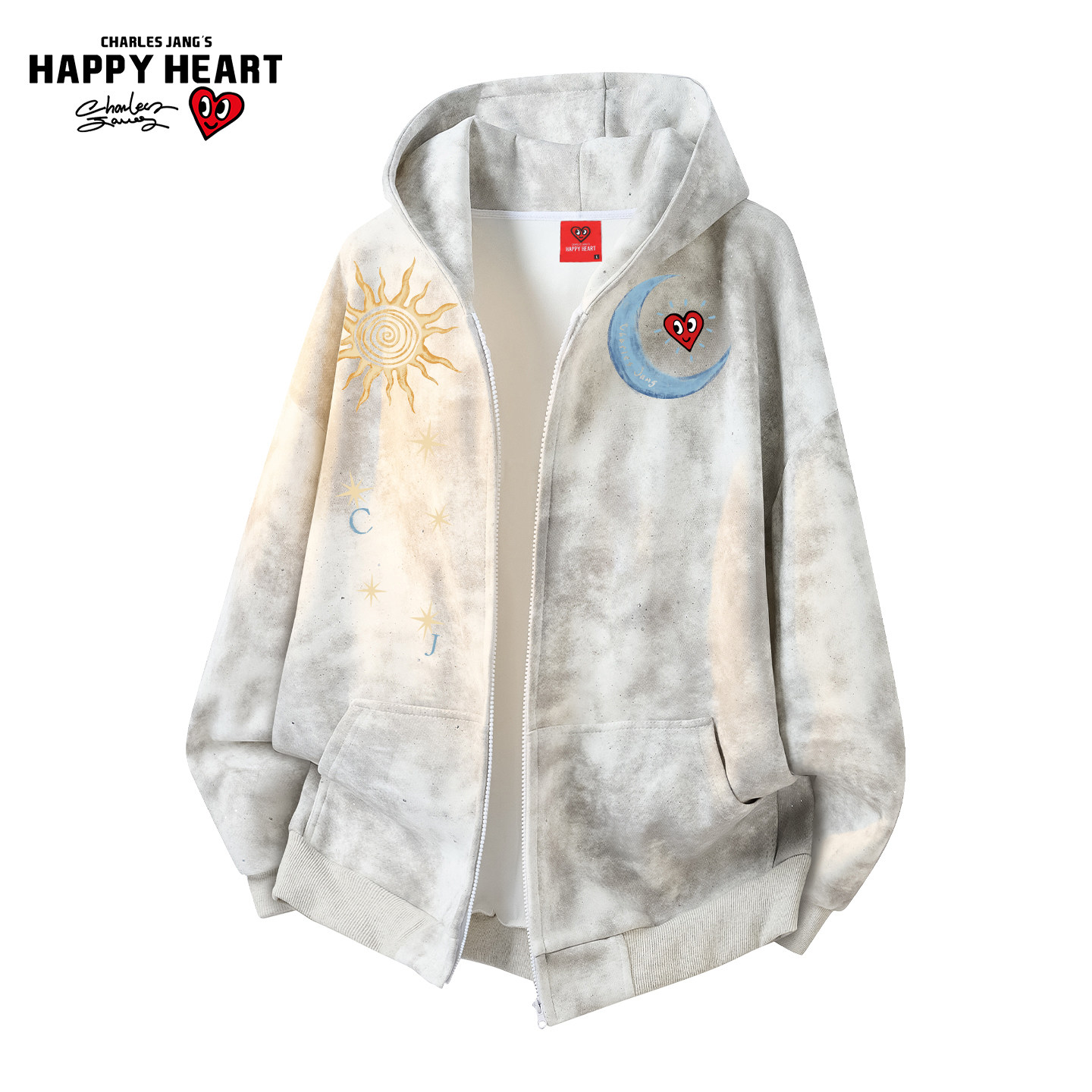 查尔斯桃心满天星连帽开衫卫衣男春秋季日月印花休闲百搭情侣外套,淘宝优惠券,粉丝福利购,淘宝优惠卷