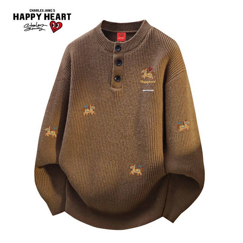 查尔斯桃心马年红色冬季情侣卡通印花亨利领圣诞针织套头长袖毛衣,淘宝优惠券,粉丝福利购,淘宝优惠卷