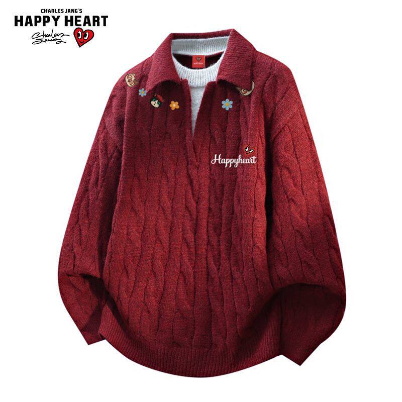 查尔斯桃心 小猫印花亨利领毛衣男女翻领慵懒冬季打底针织衫上衣,淘宝优惠券,粉丝福利购,淘宝优惠卷
