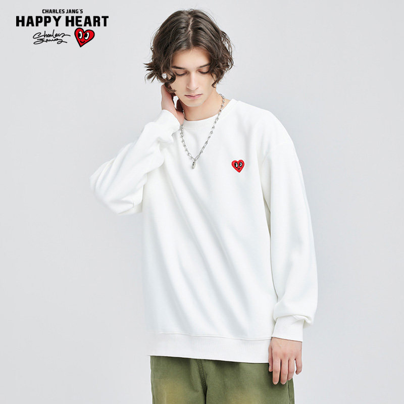 查尔斯桃心 春秋季磨毛感宽松休闲爱心刺绣百搭情侣圆领卫衣