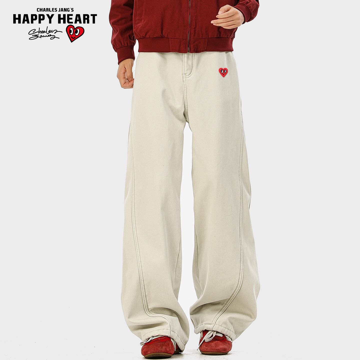 查尔斯桃心美式解构弯刀休闲裤男女冬季宽松直筒加绒加厚阔腿裤子,淘宝优惠券,粉丝福利购,淘宝优惠卷