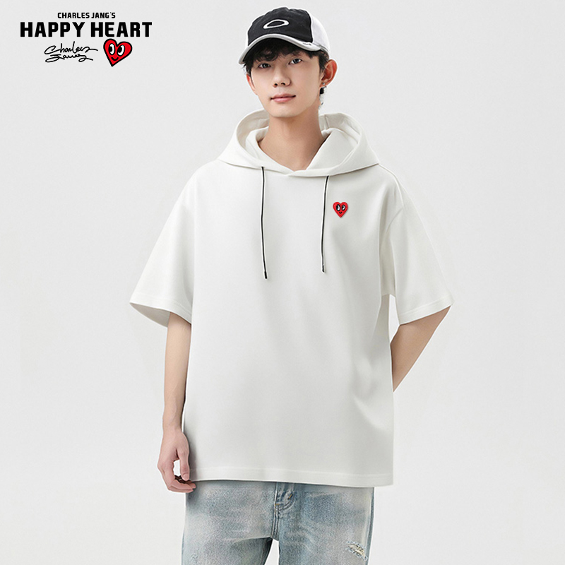 查尔斯桃心 日系防晒抗菌连帽短袖连帽T恤男女夏季速干运动少年感