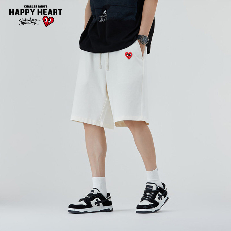查尔斯桃心 纯色休闲短裤男2026年夏季爱心刺绣宽松无性别五分裤,淘宝优惠券,粉丝福利购,淘宝优惠卷