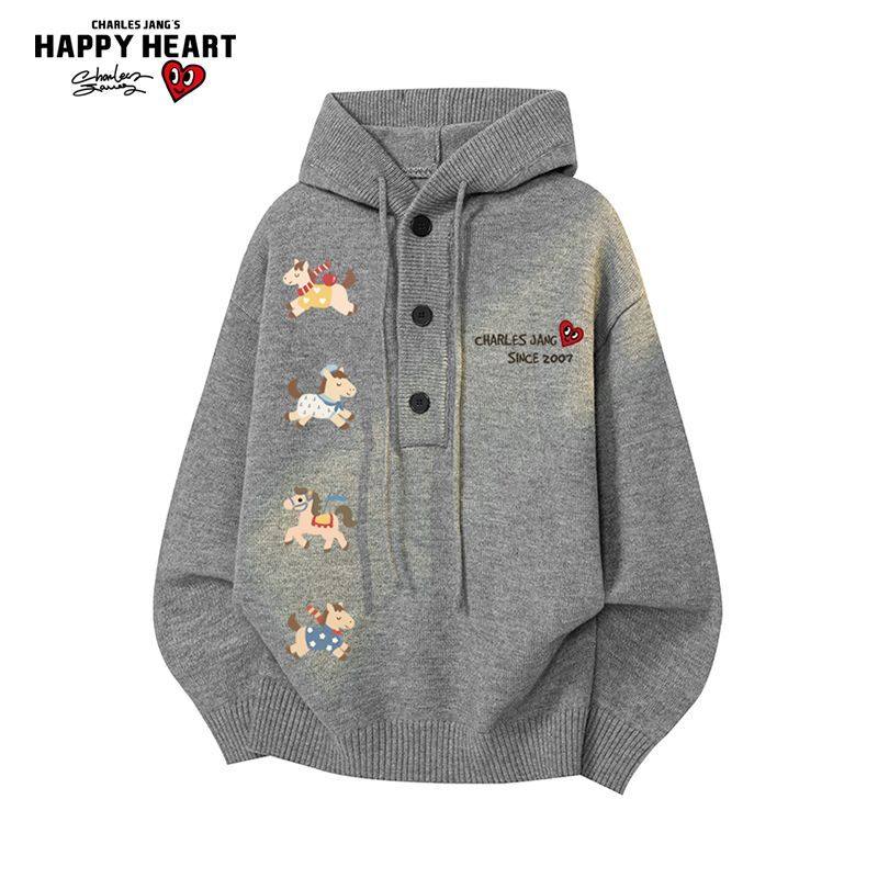 查尔斯桃心马年2026新款连帽针织衫毛衣冬季保暖休闲慵懒情侣外套,淘宝优惠券,粉丝福利购,淘宝优惠卷