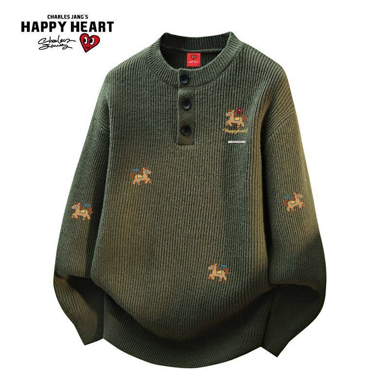 查尔斯桃心马年红色冬季情侣卡通印花亨利领圣诞针织套头长袖毛衣,淘宝优惠券,粉丝福利购,淘宝优惠卷
