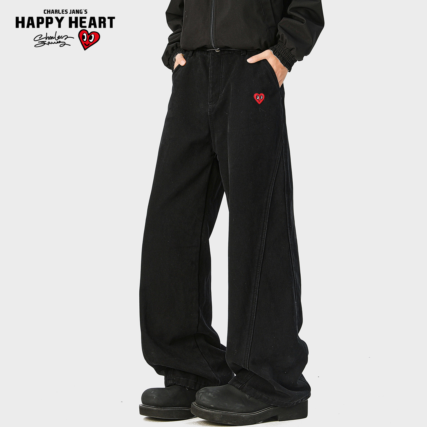 查尔斯桃心美式解构弯刀休闲裤男女冬季宽松直筒加绒加厚阔腿裤子,淘宝优惠券,粉丝福利购,淘宝优惠卷