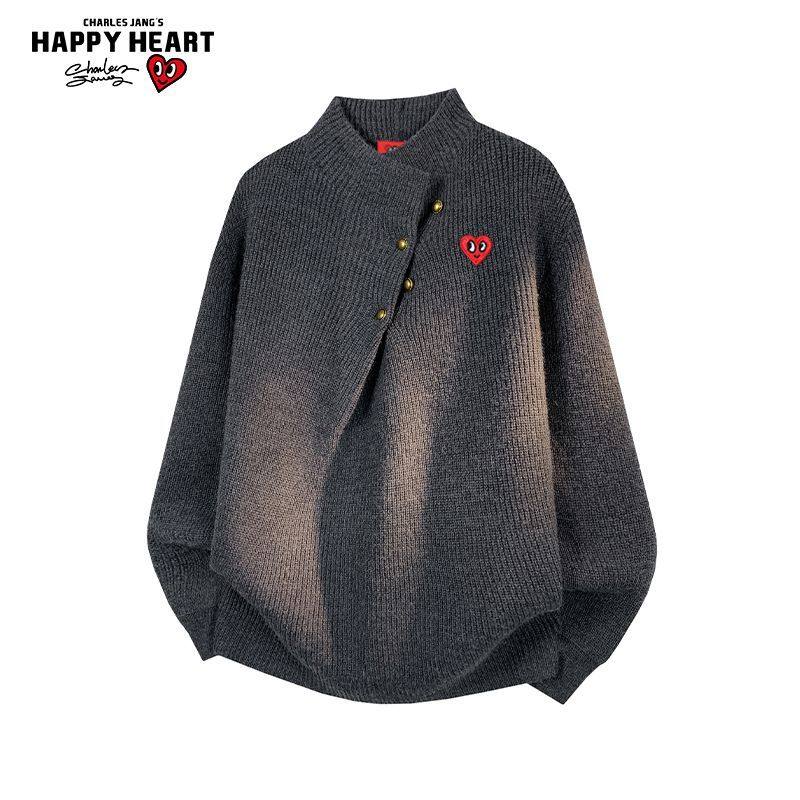 查尔斯桃心圣诞红色纽扣针织衫男女新款冬季保暖休闲情侣慵懒毛衣,淘宝优惠券,粉丝福利购,淘宝优惠卷