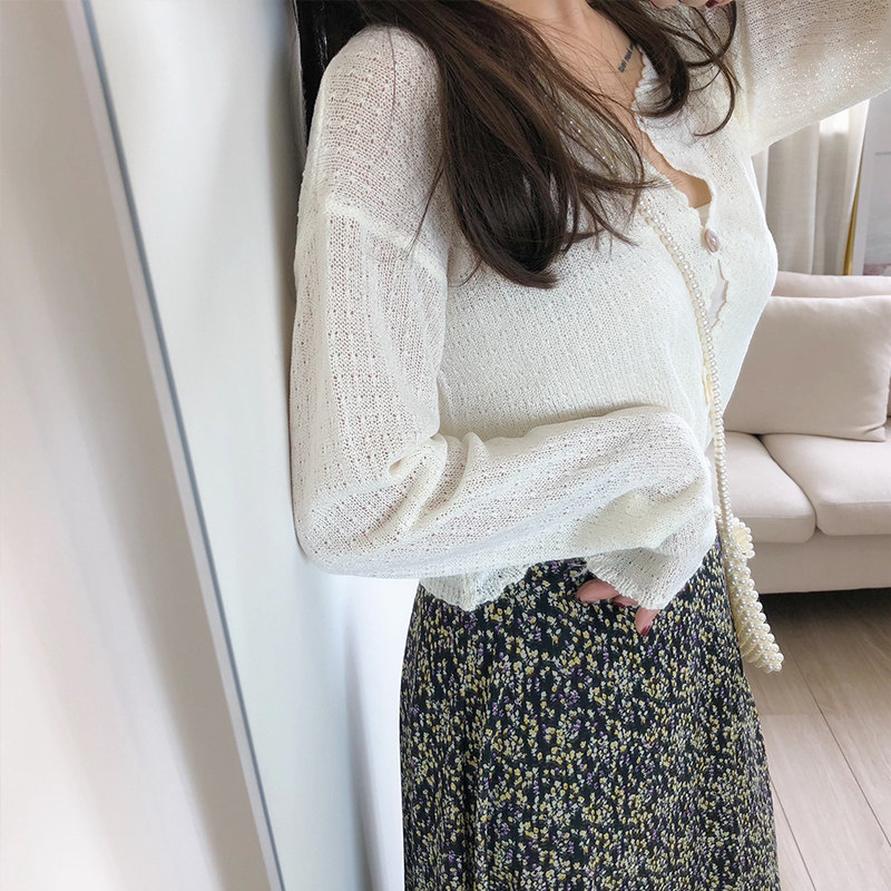 冰丝薄款防晒衣短款长袖空调衫裙子 chuntu春图毛针织衫