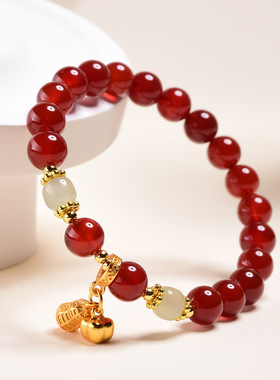 天然红玛瑙和田玉好事发生手链2026新款国潮红色本命年手串女