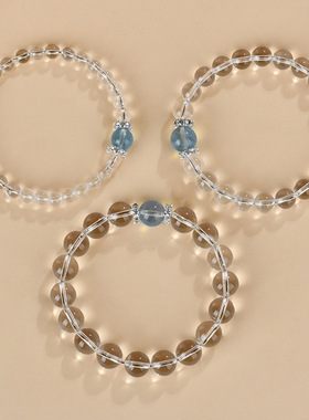 天然白水晶海蓝宝手链女款清新百搭补水转运手串生日礼物送女友