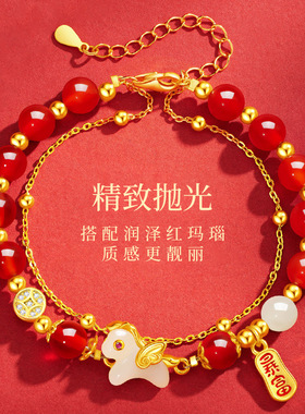 国风本命年高级感手串S925纯银马上暴富红玛瑙双层手链2026新款