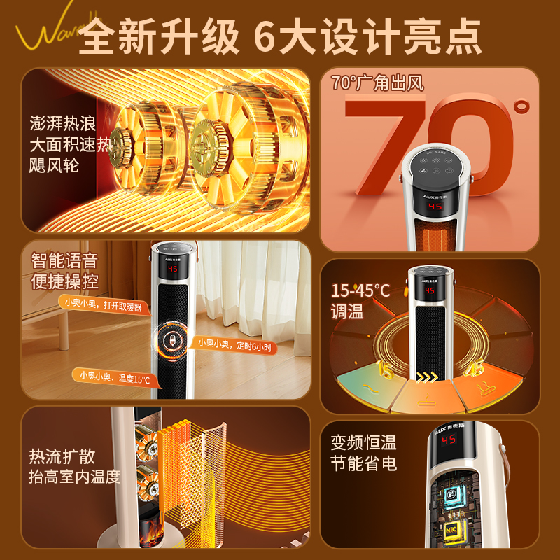 奥克斯取暖器暖风机家用节能电暖气电暖器石墨烯2024新款热风机 - 图3