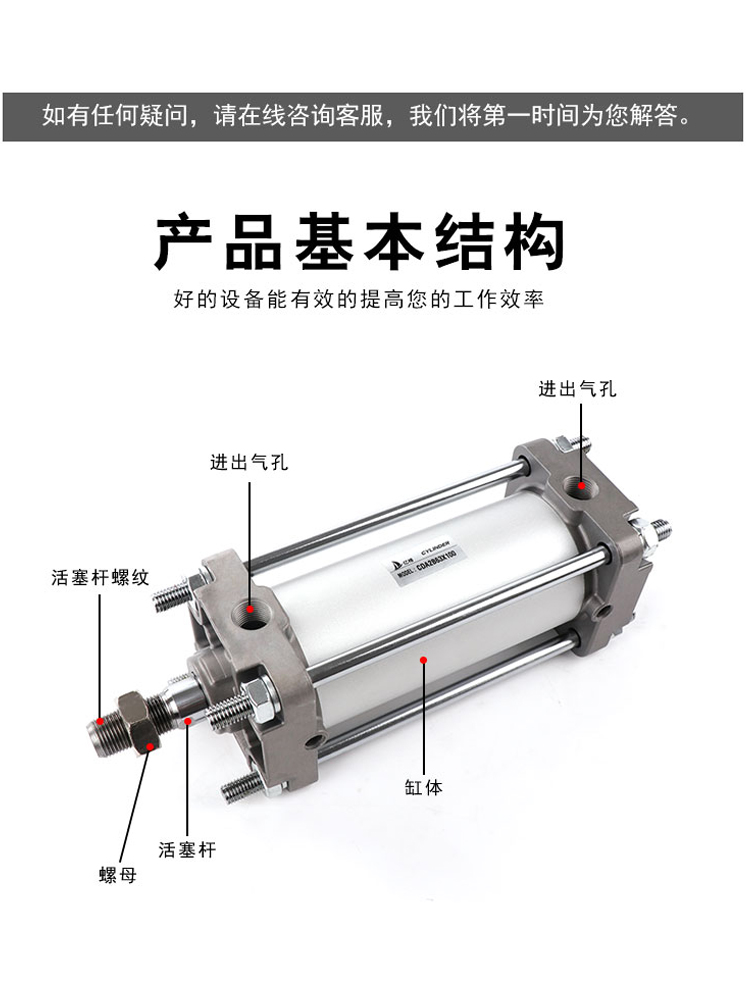 SMC型标准气缸CA2B/CDA2B40/50/63/80/100-25/50/75/100/125/150Z - 图1