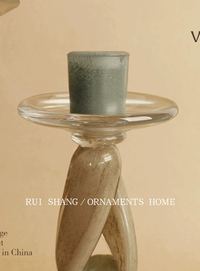 中古风手工艺术玻璃烛台套装复古氛围感酒店样板房软装陈列摆件