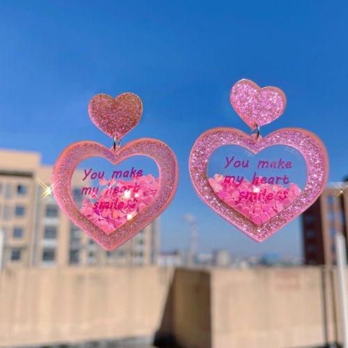 心跳讯息 亚克力嘻哈黑妞桃心爱心流沙夸张耳环欧美杂志耳钉耳夹 - 图2