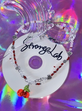 玻璃圆珠手工串珠缠绕樱桃项链