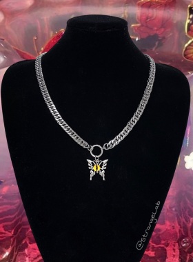 眼球蝴蝶不锈钢情侣项链
