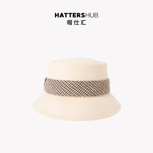 帽仕汇HATTERSHUB 100%羊毛千鸟格BOATER小檐礼帽 - 图0