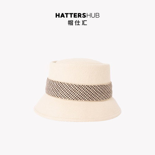 帽仕汇HATTERSHUB 100%羊毛千鸟格BOATER小檐礼帽 - 图1