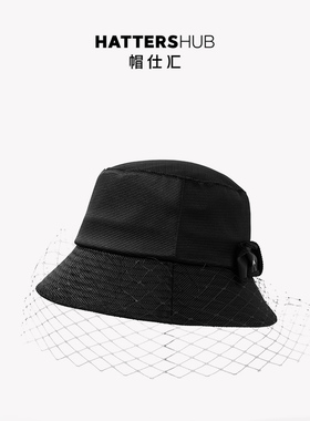 渔夫帽休闲法式女春夏网纱蝴蝶结