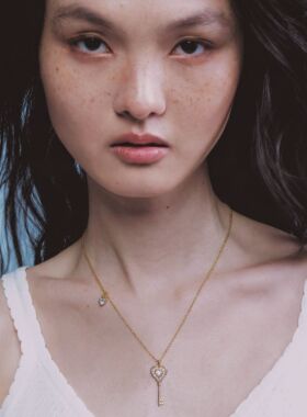 GOOGMO蕾丝爱心钥匙锁骨链女法式复古简约细链条通勤百搭小众项链